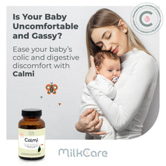 Milkcare Calmi bottle side view showing compact packaging for daily use by nursing mothers