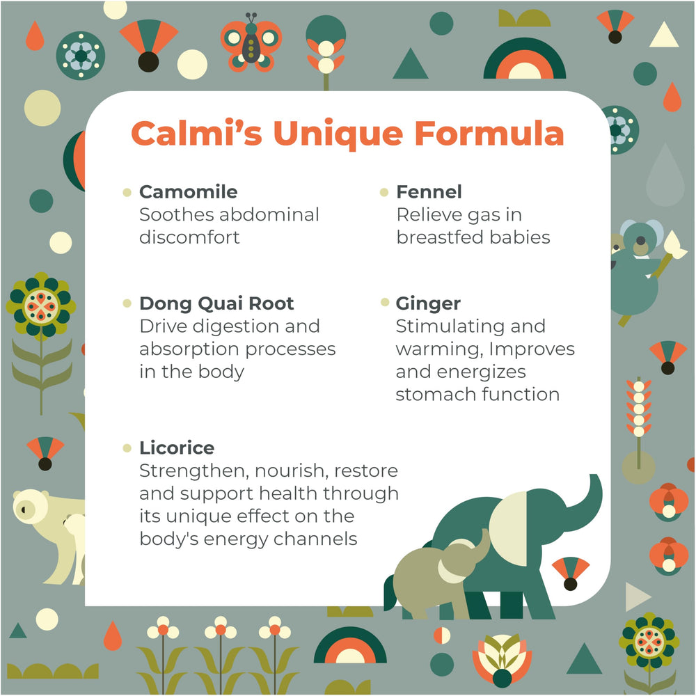 Milkcare Calmi ingredients chamomile and dong quai emphasize soothing herbs for digestion