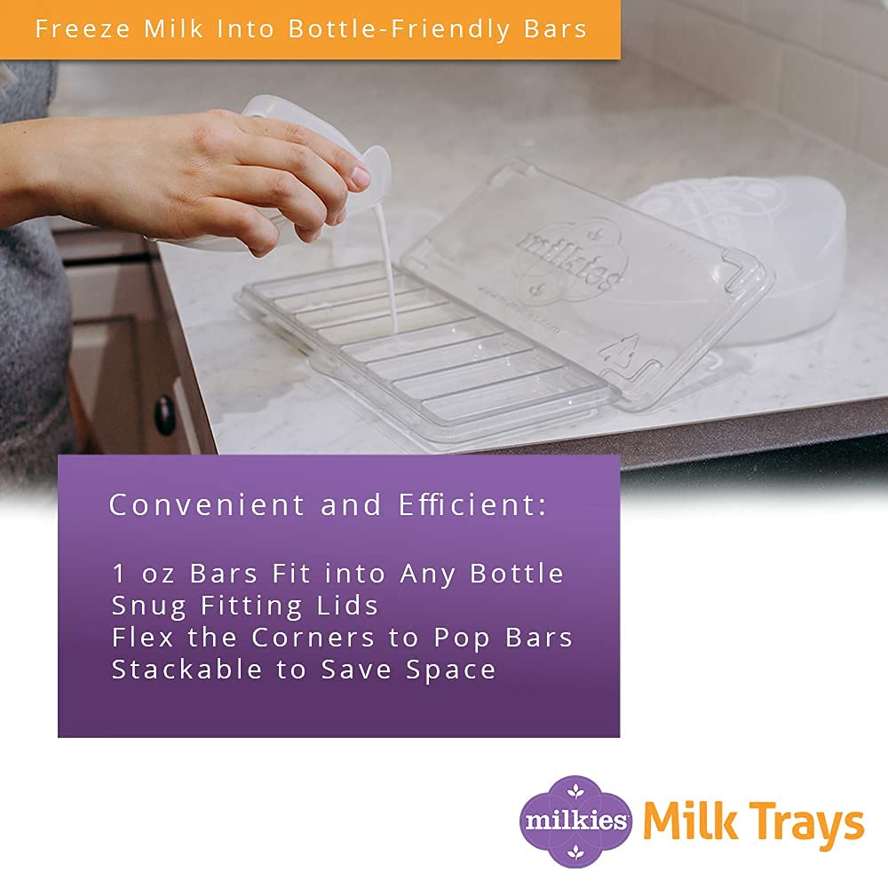 Milkies Milk Tray stackable design saving freezer space.