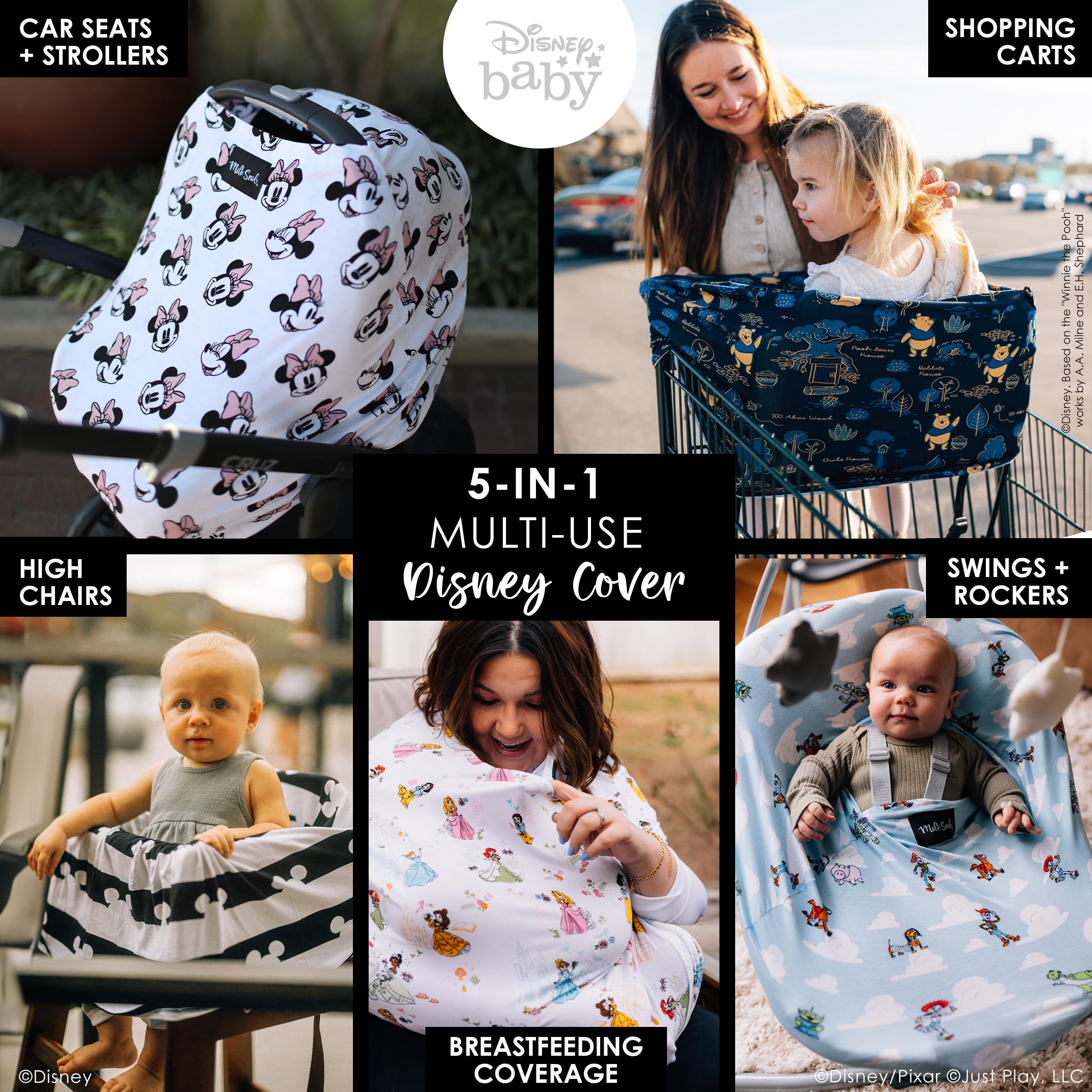 Milk Snob Disney 5-in-1 cover in use providing breastfeeding privacy outdoors