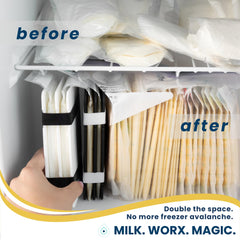 MilkWorx Freeze It Flat keeps breast milk bags flat for fast, organized access in the freezer.