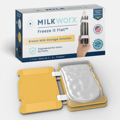 MilkWorx Freeze It Flat organizer on display saves freezer space