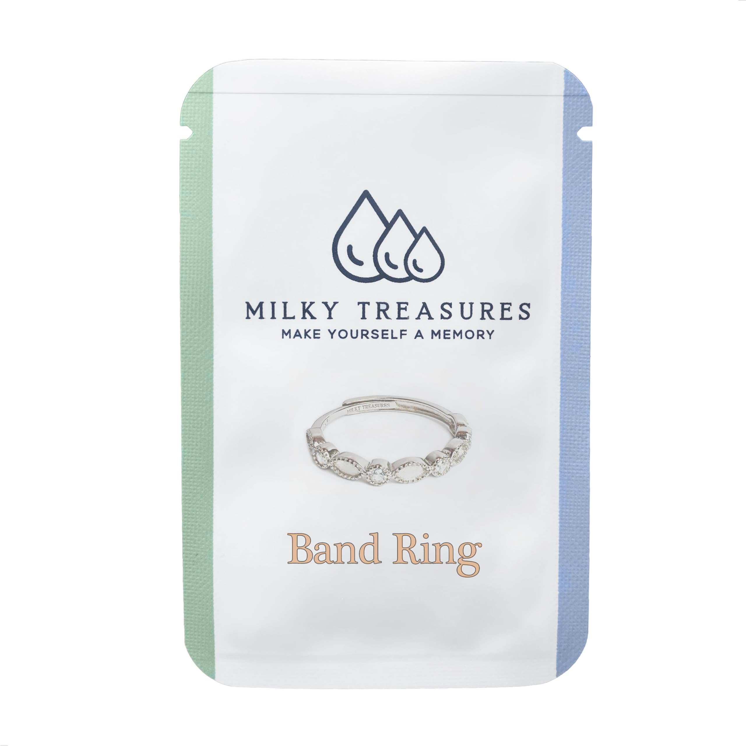 Milky Treasures Band Ring stackable design for versatile combinations.