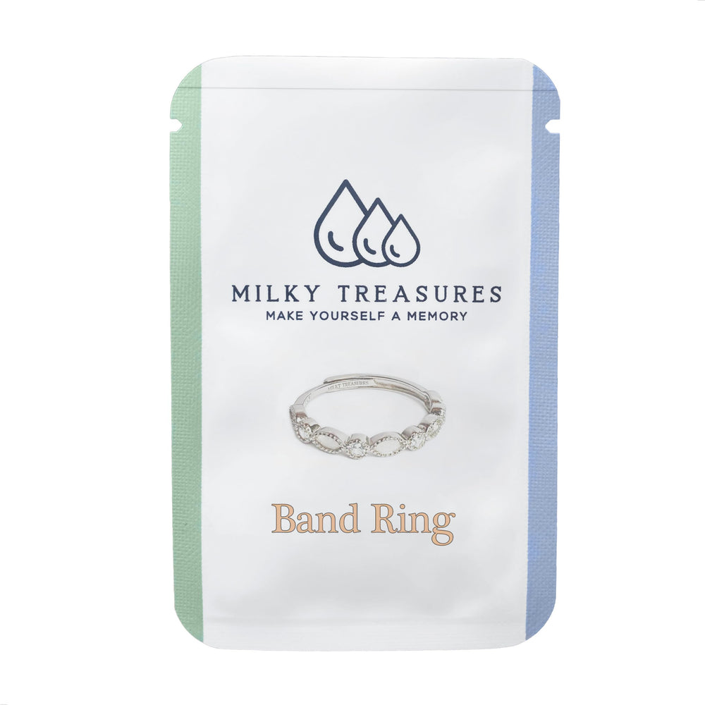 Milky Treasures Band Ring stackable design for versatile combinations.