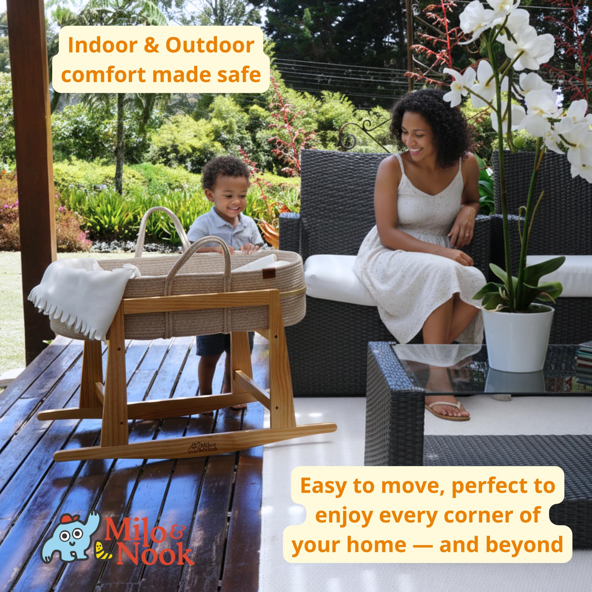 Milo & Nook basket stand adjustable sizes fits most bassinets