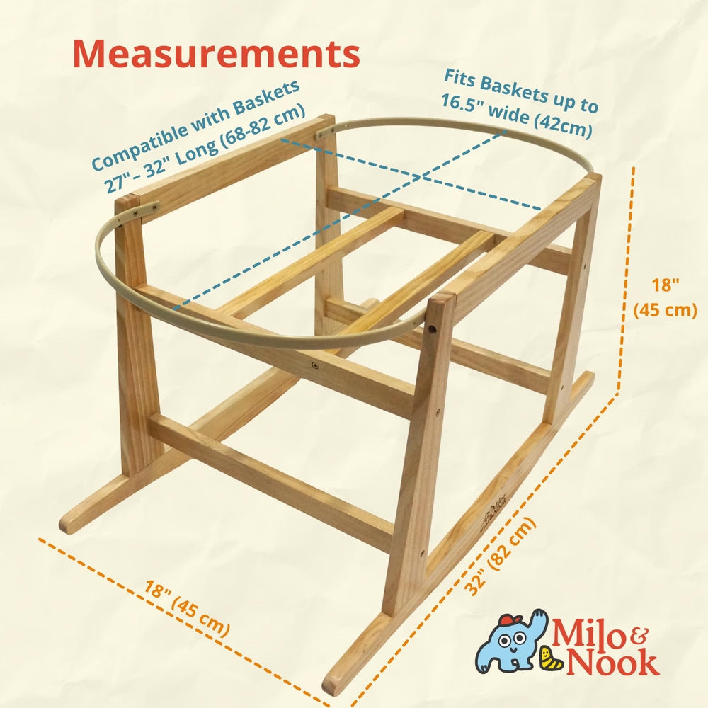 Milo & Nook basket stand front view highlights stable bedside support