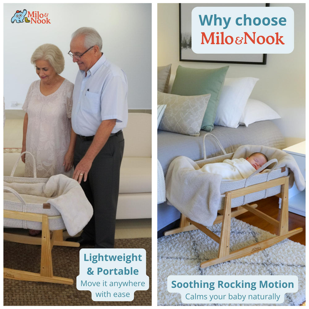 Milo & Nook basket stand in-bedroom use keeps baby close safely