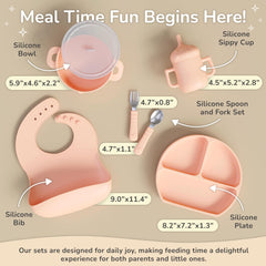 mimi & kiki silicone baby bowl in light pink with slip-resistant base for stable meals.