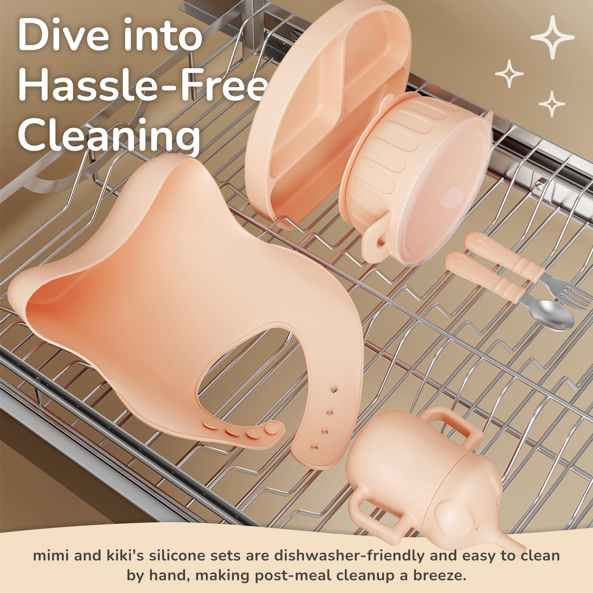 mimi & kiki dishwasher-safe baby feeding set for easy cleanup.
