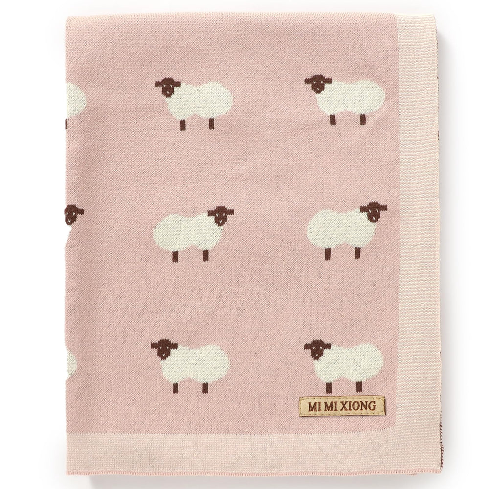 mimixiong baby blanket knit pink sheep front view for cozy snuggle