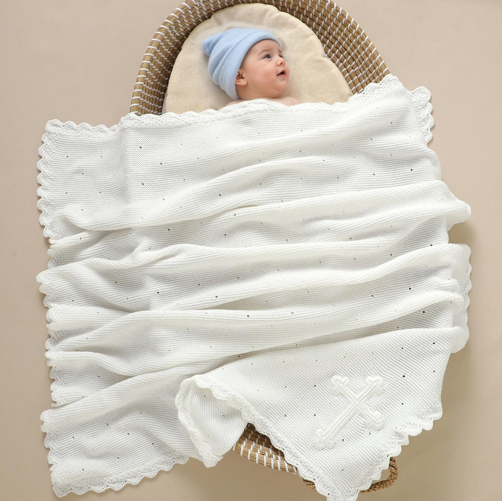 mimixiong off-white christening gift blanket, timeless design