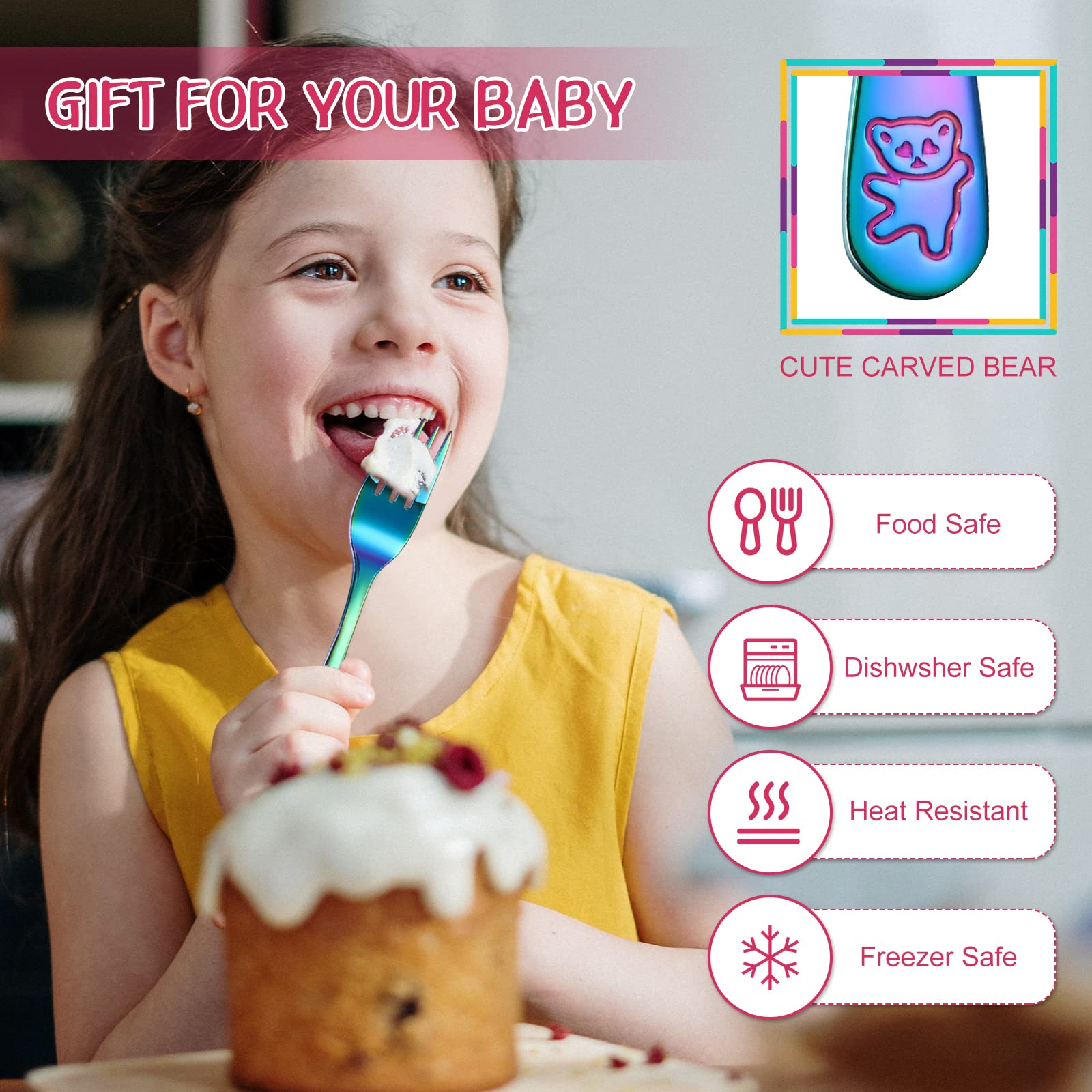 Minatee stainless-steel kids utensils offer rustproof durability for daily dishwashing and long use.