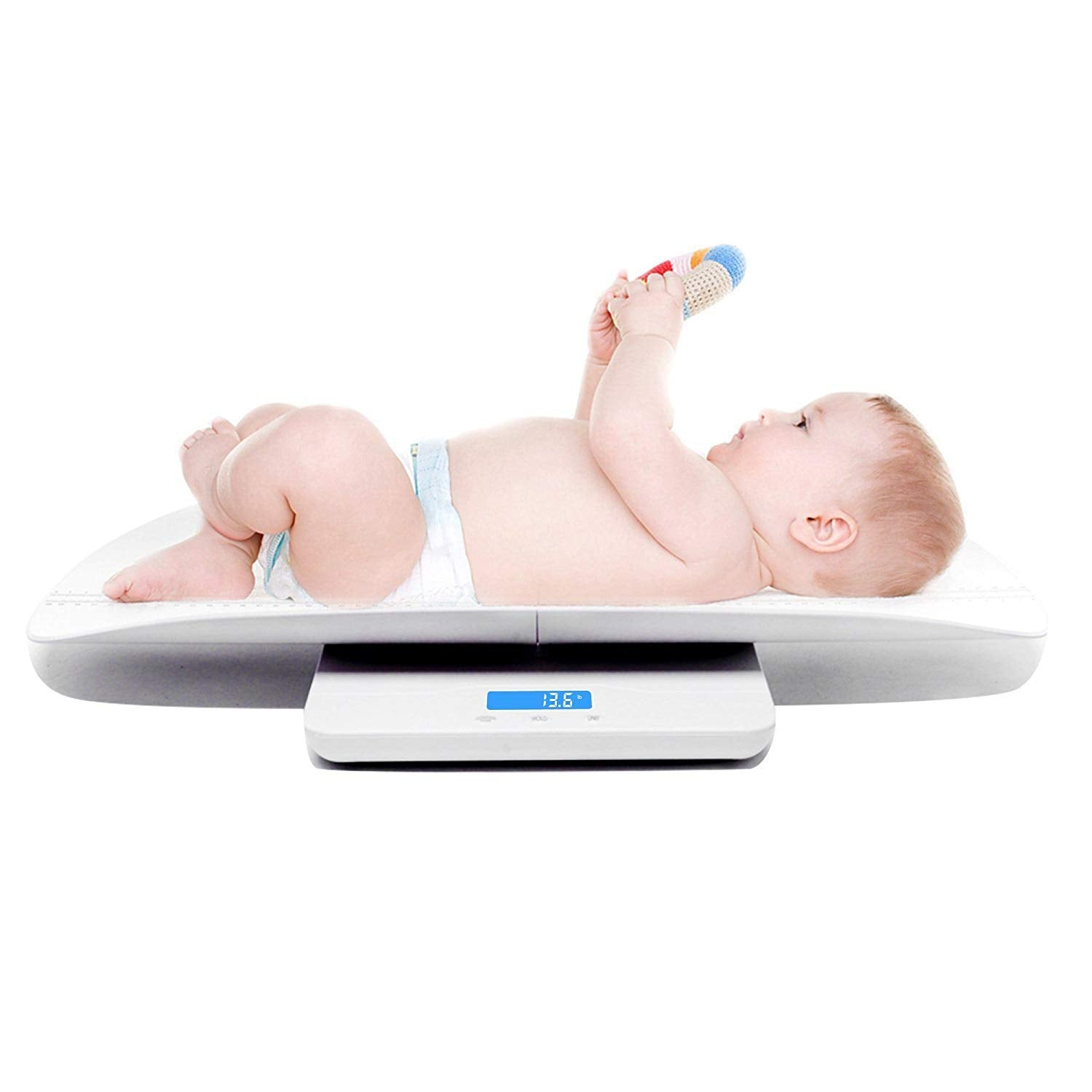 MINDPET-MED in-use setup weighing infant or puppy for convenient growth tracking