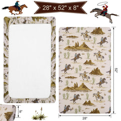 Mindsoft cowboy crib sheet close-up shows durable polyester and smooth, gentle touch.
