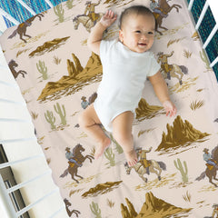Mindsoft cowboy crib sheet neatly fits a standard crib for a secure sleep surface.