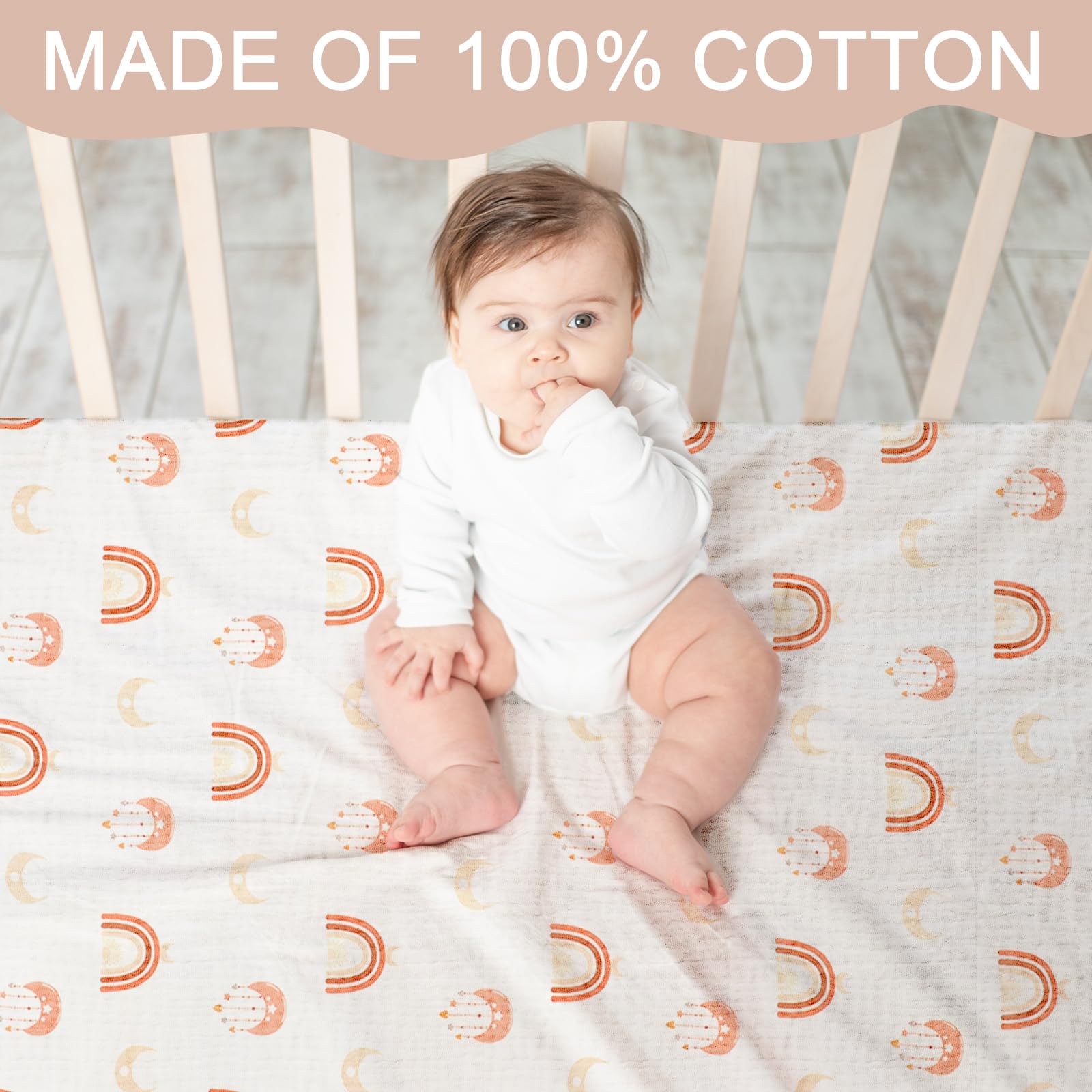 Mindsoft crib sheets close-up highlights soft texture of cotton muslin for comfort
