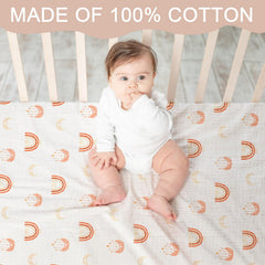 Mindsoft crib sheets close-up highlights soft texture of cotton muslin for comfort