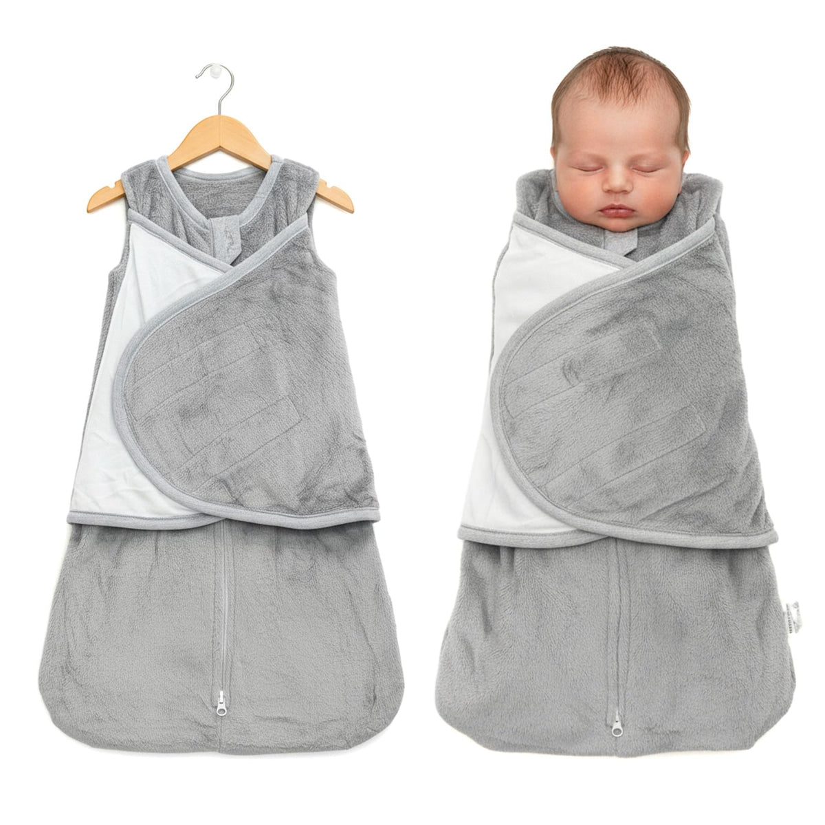 Mindsoft fleece swaddle gray with soft-touch fabric for gentle newborn comfort.