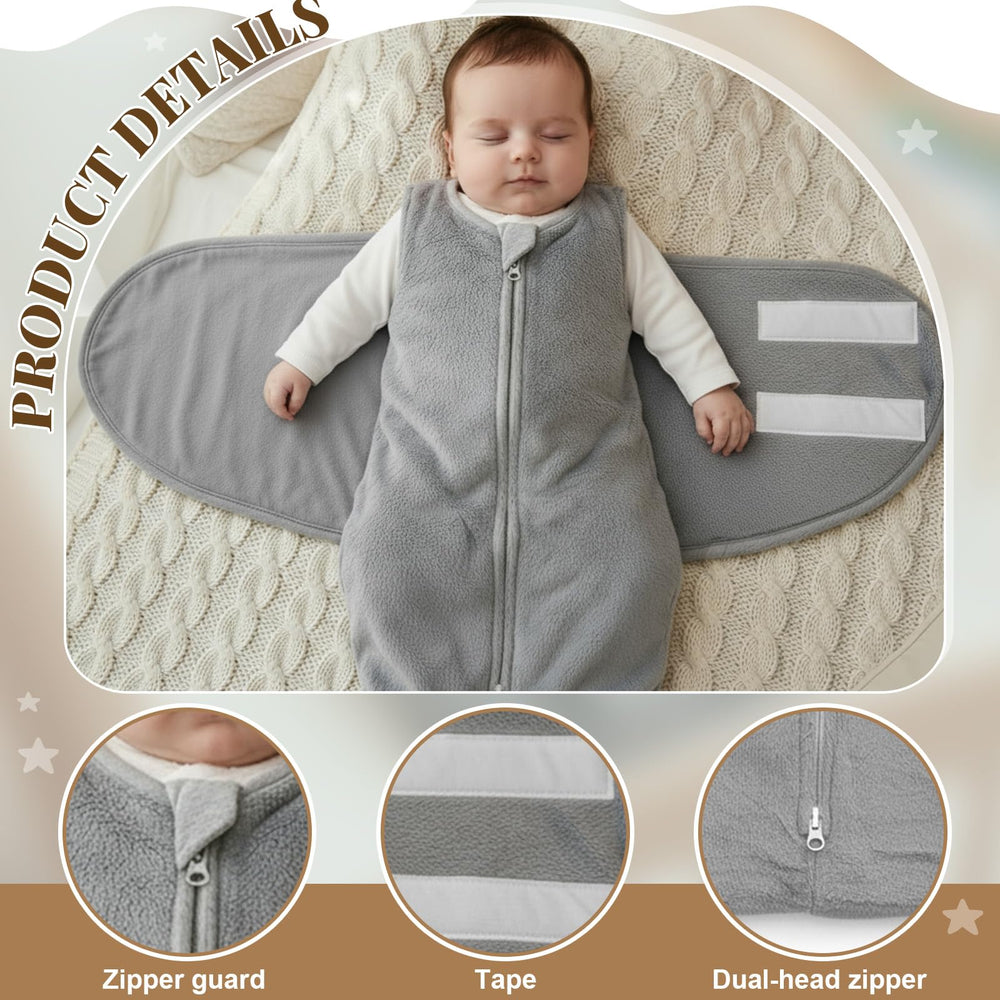 Mindsoft gray swaddle two-way zipper enables easy diaper changes.
