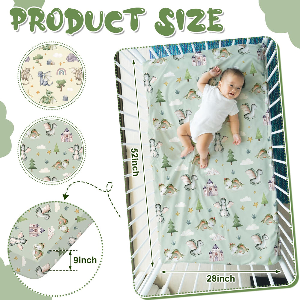 Mindsoft watercolor dragon crib sheet fabric closeup reveals soft polyester texture for baby comfort.