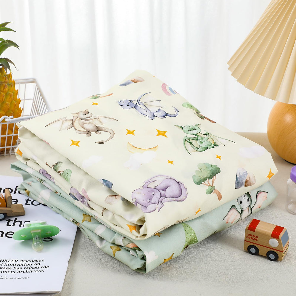 Mindsoft watercolor dragon crib sheet complements nursery decor and dragon-themed rooms.