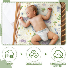 Mindsoft watercolor dragon crib sheet fits standard cribs with secure elastic corners.