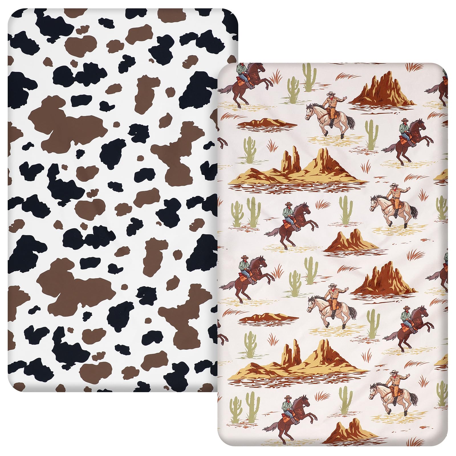 Mindsoft Western Cowboy crib sheet pack laid flat for quick changes