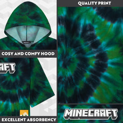 Minecraft towelling poncho size chart image for ages 10-13 years