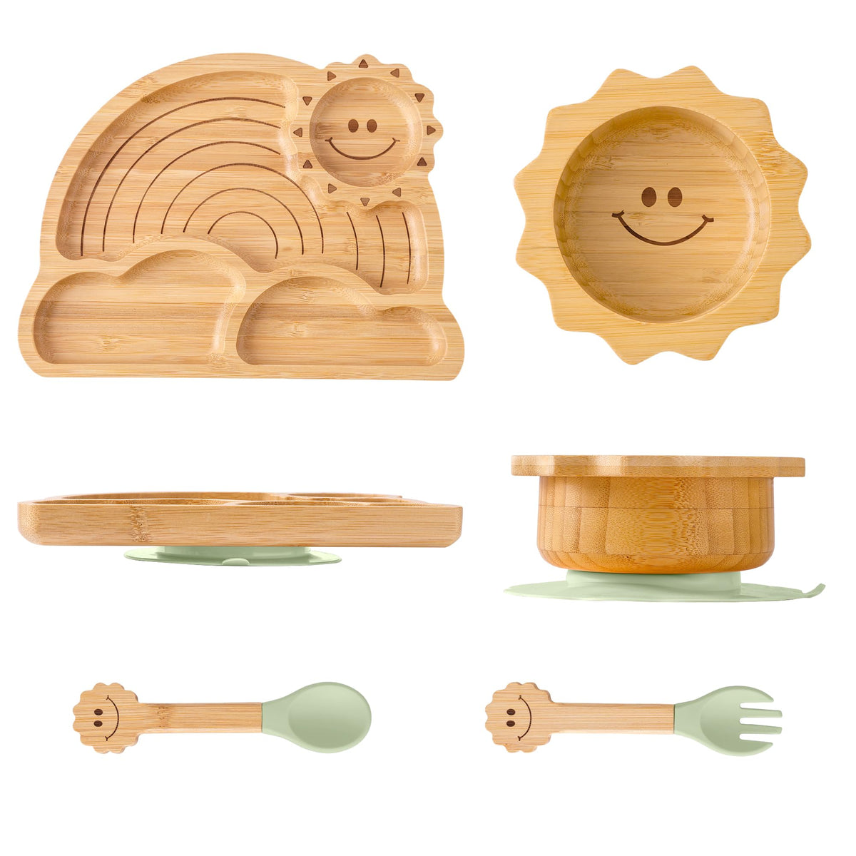 MingHoYo bamboo suction-plate with anti-slip base preventing spills during meals.