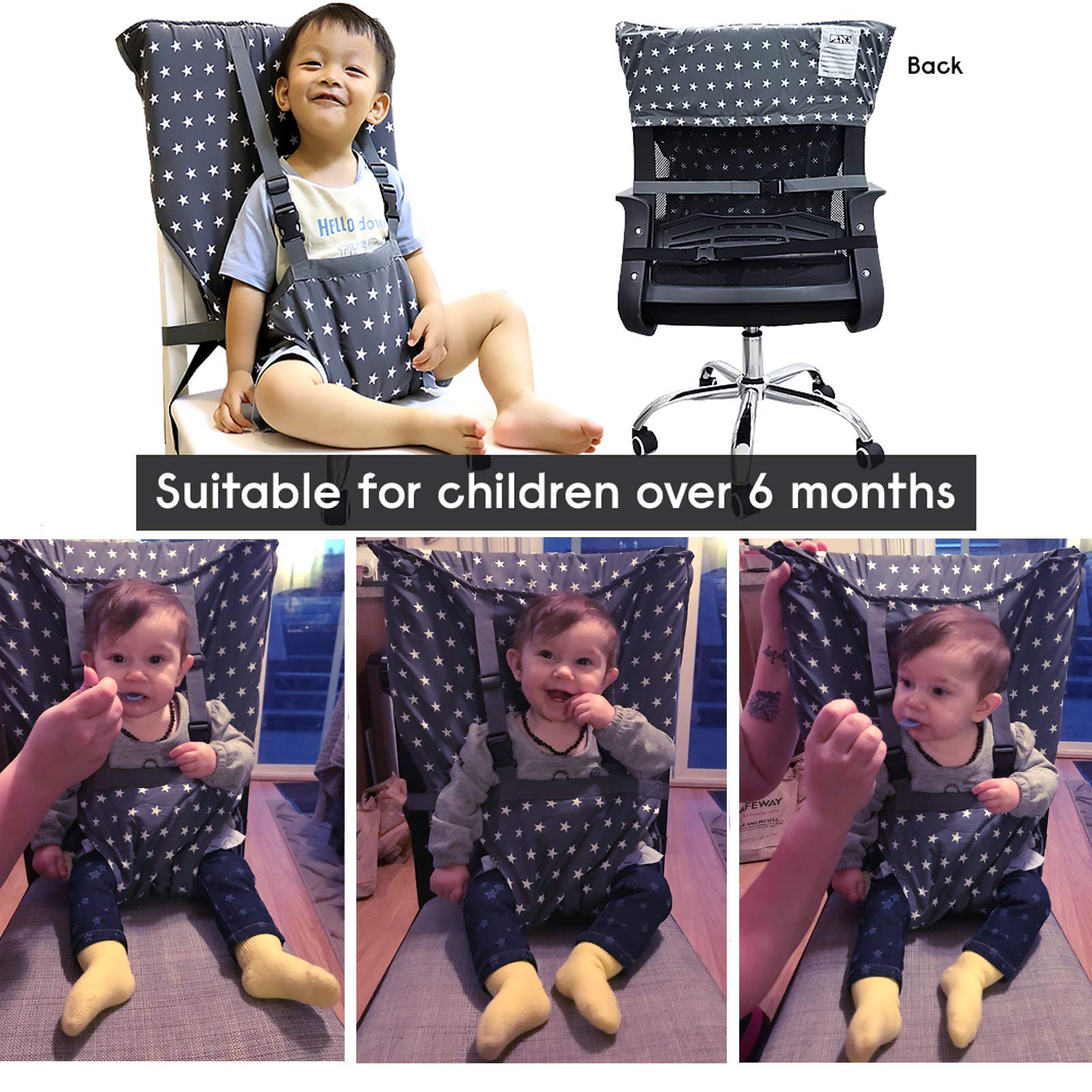 MINGRI portable high chair harness durable-material photo emphasizes sturdy fabric and secure hardware.