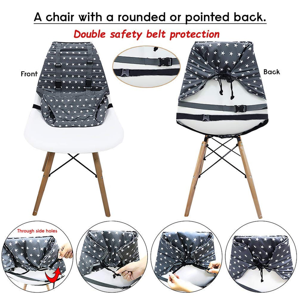 MINGRI portable high chair harness folded-travel-bag shows compact packing for trips.