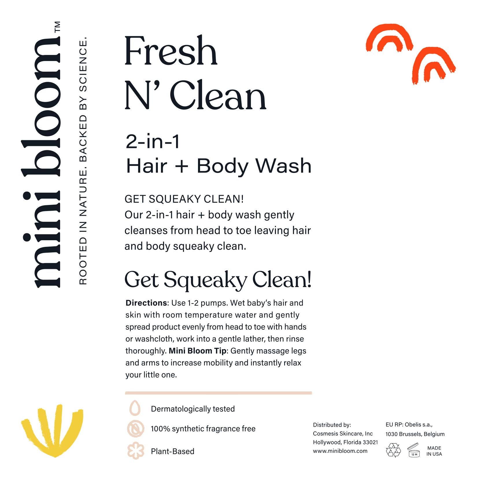 Mini Bloom Fresh N’ Clean baby-skin close-up emphasizes gentle, hypoallergenic care.