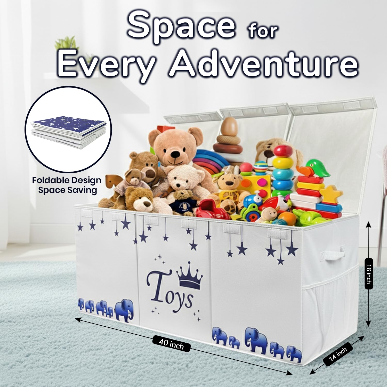 Mini Hide toy chest collapsible design folded flat for easy storage.