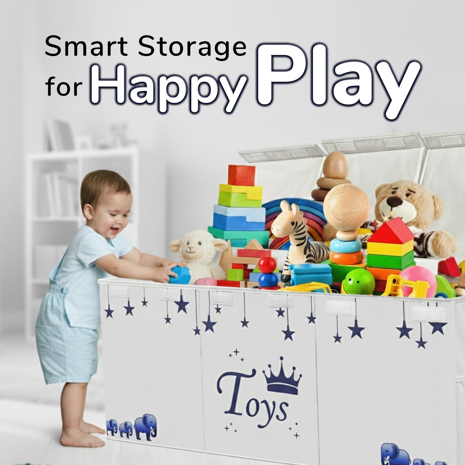 Mini Hide storage organizer doubles as clothing and blanket storage in a playroom.