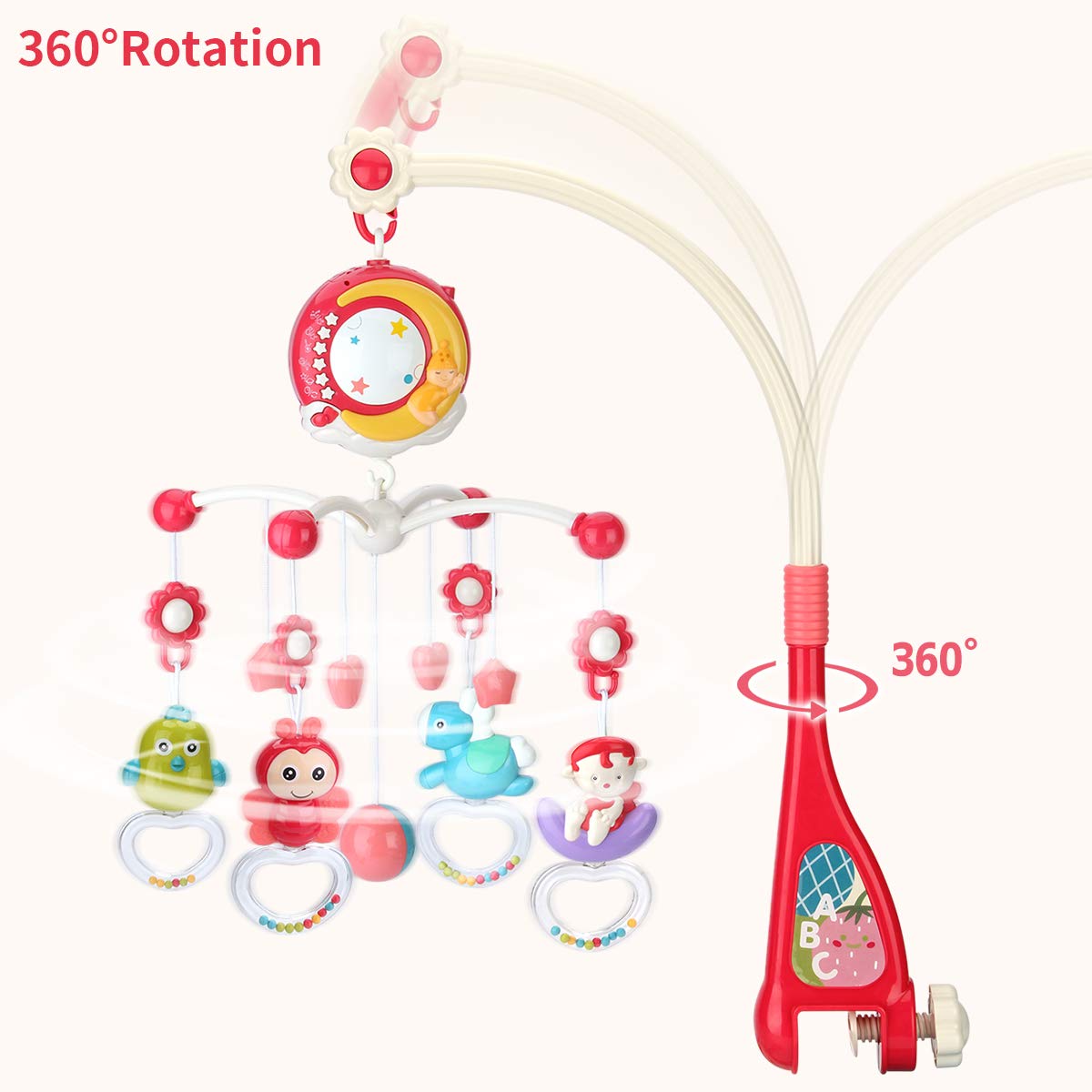 Mini Tudou detachable rattle turns the mobile into on-the-go toy.