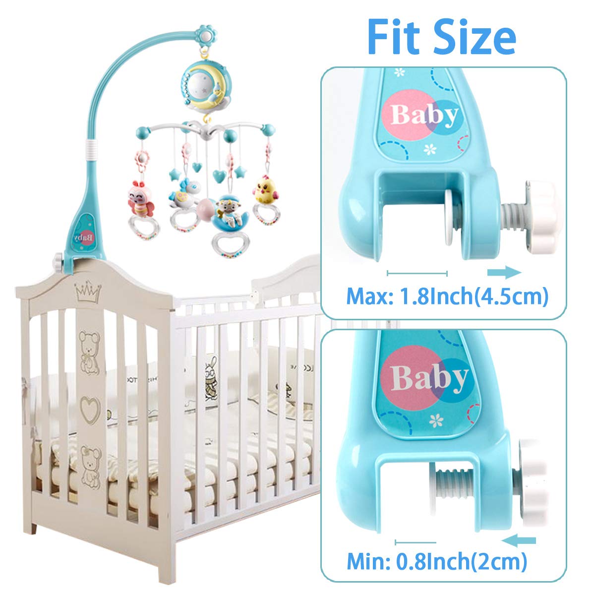 Mini Tudou mobile crib star colors project bright scenes to calm during daytime routines.