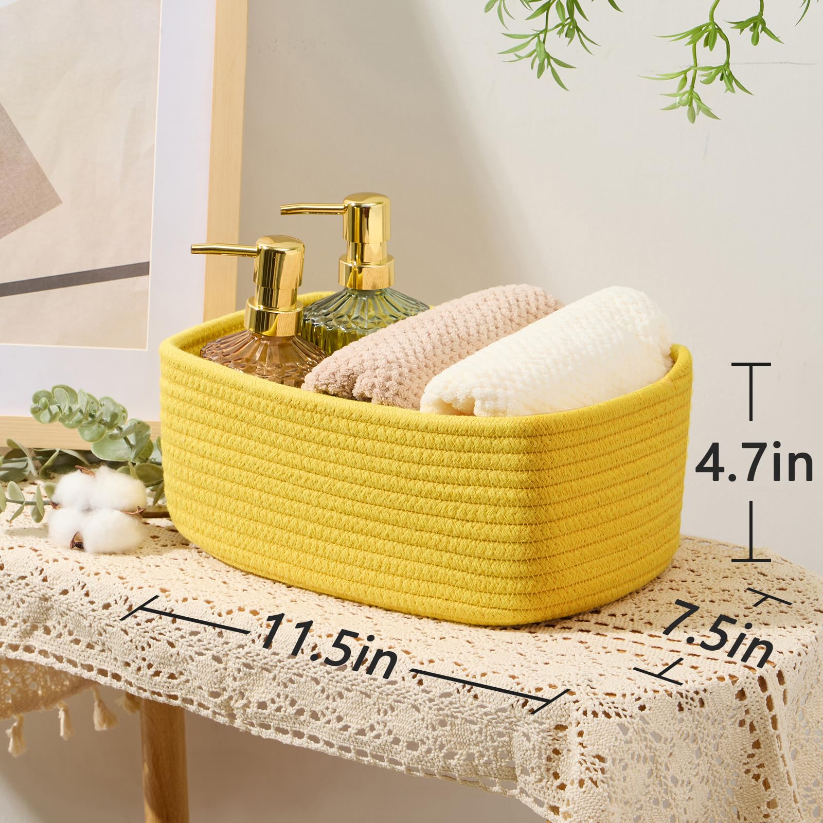 MiniArk closet organizer bin yellow storing toys and towels.