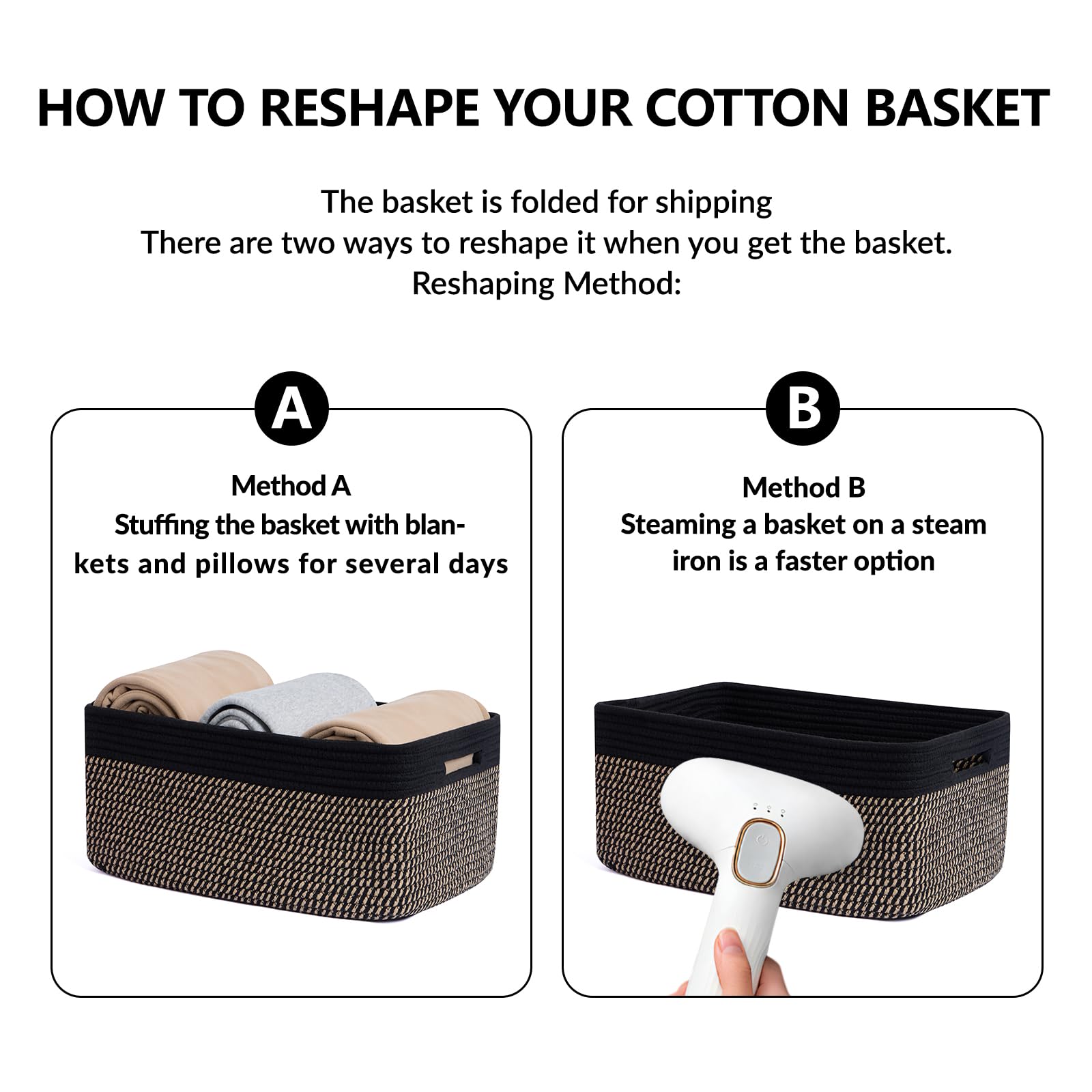MiniArk two-pack baskets arrive folded for easy shaping and setup.