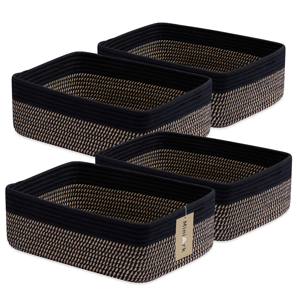 MiniArk large shallow basket on bathroom shelf storing towels for easy access