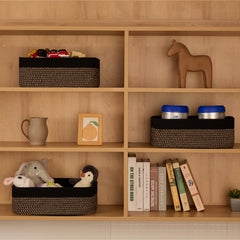 MiniArk large shallow basket on dresser for cosmetics and makeup storage