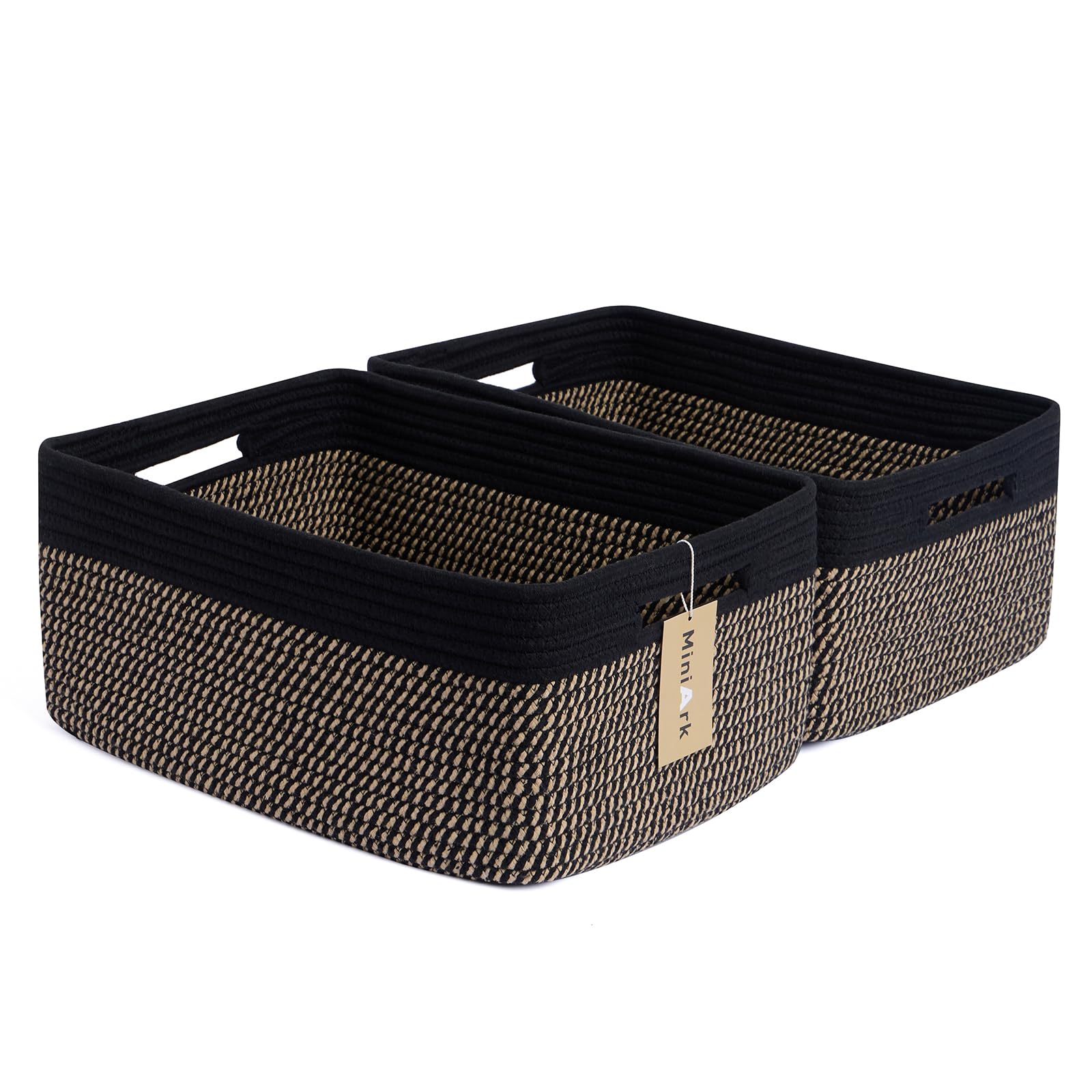 MiniArk large storage baskets on shelf for organized clothes and blankets.