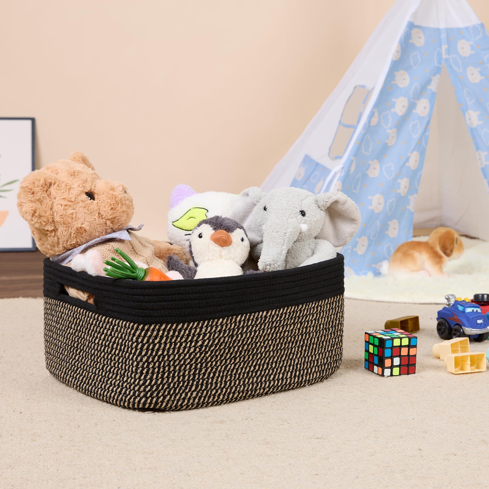MiniArk soft cotton rope material basket with warm brown finish.