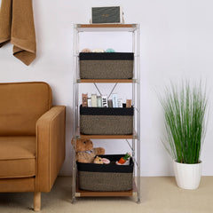 MiniArk toy bin in playroom storing plush toys and blocks.
