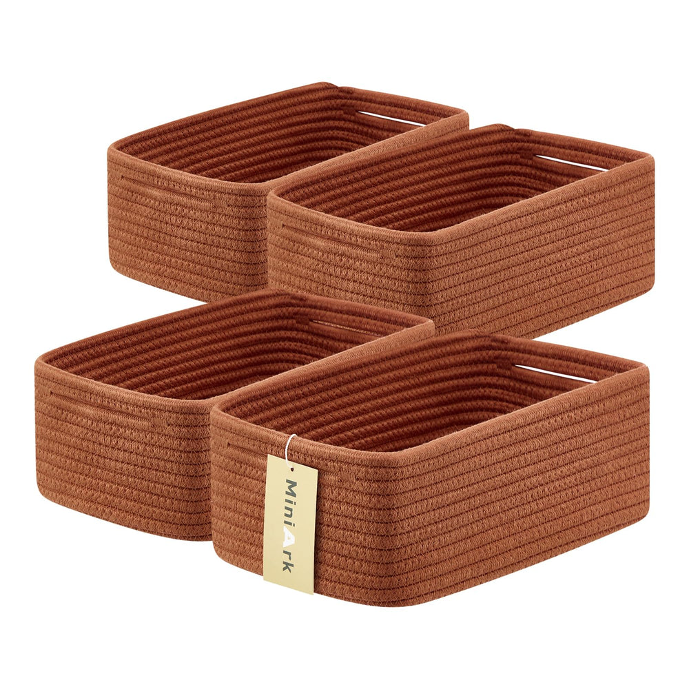MiniArk small storage baskets in oxide red, front view for versatile desk organization.