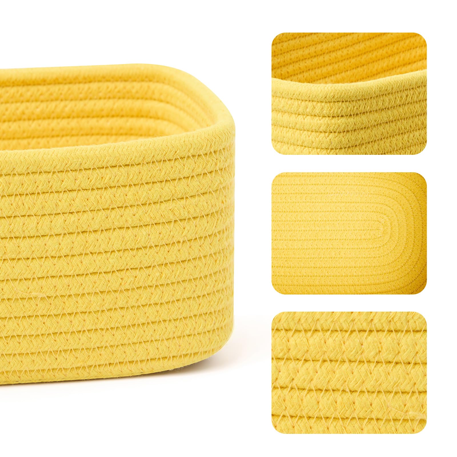 MiniArk woven rope basket keeps remotes and cables tidy.