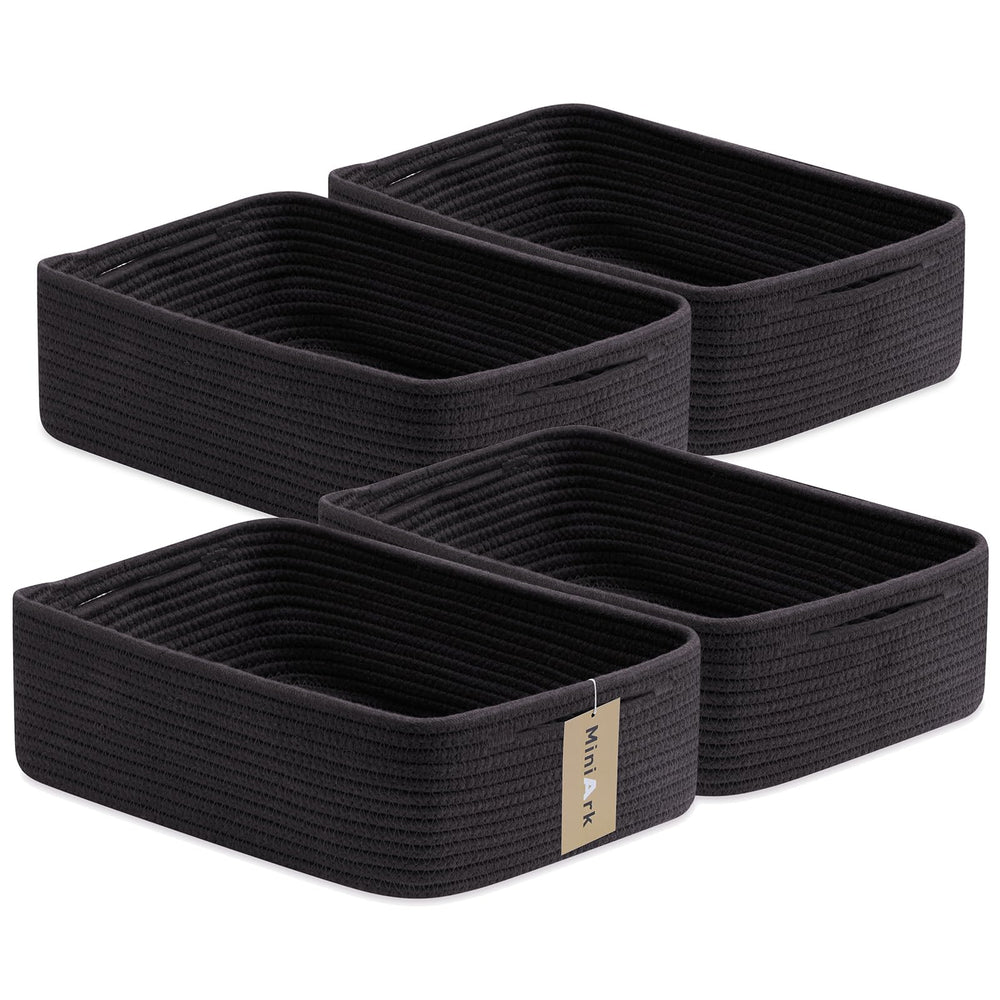 MiniArk large shallow baskets hold towels neatly for bathroom organization and easy access.