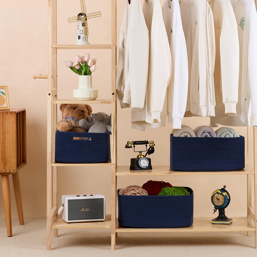MiniArk baby nursery baskets soft cotton rope close-up, gentle, kid-friendly storage.