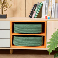 MiniArk nursery-playroom basket in green shows baby-safe storage.