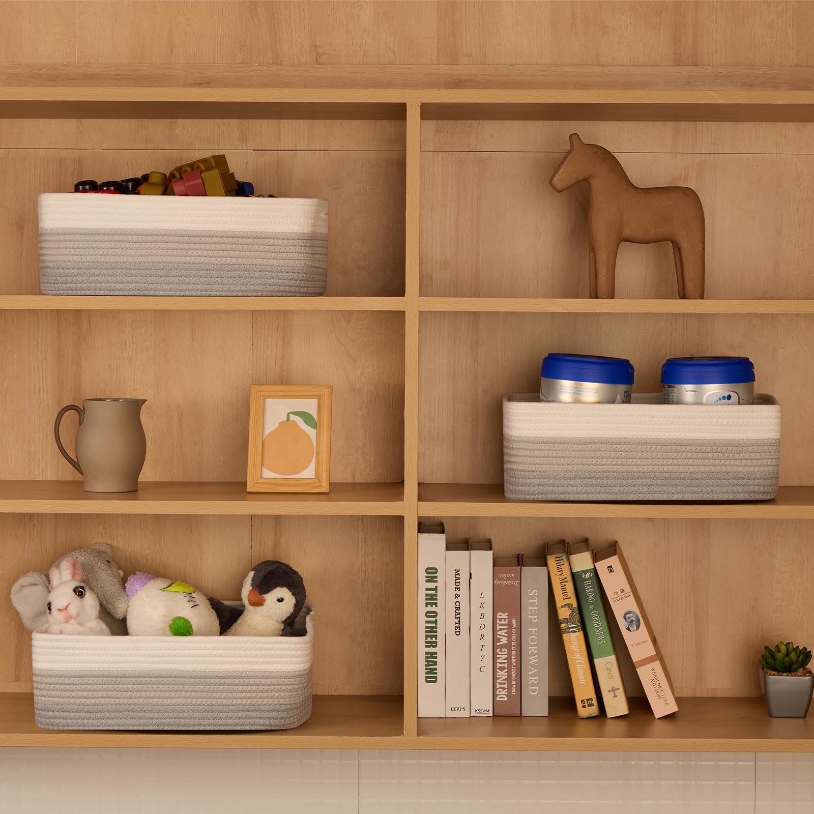 MiniArk bathroom organization baskets on sink countertop offering easy access to toiletries.