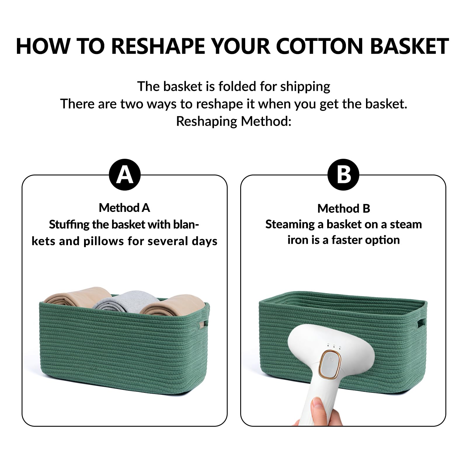 MiniArk blanket basket in bedroom for easy grab-and-go cozy quilts.